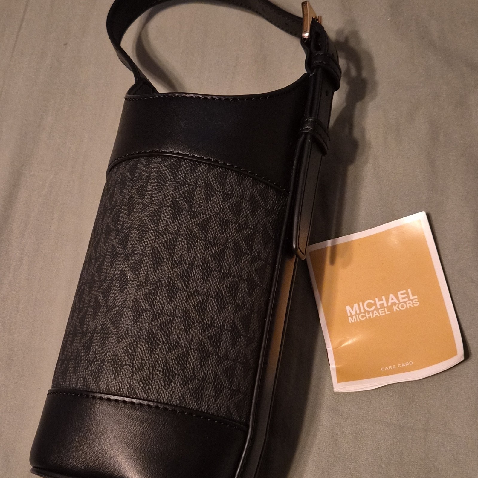 Michael Kors Logo Monogram Cylinder Shoulder Bag Black/Gray w/ Card