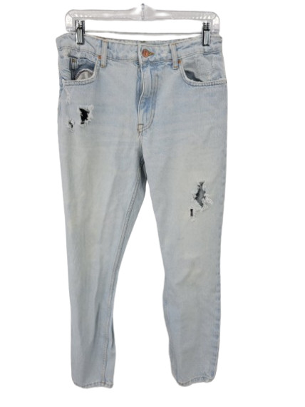 Zara Jeans Womens 6 Light Wash Distressed Tapered Fit Blue Denim Boho Pants