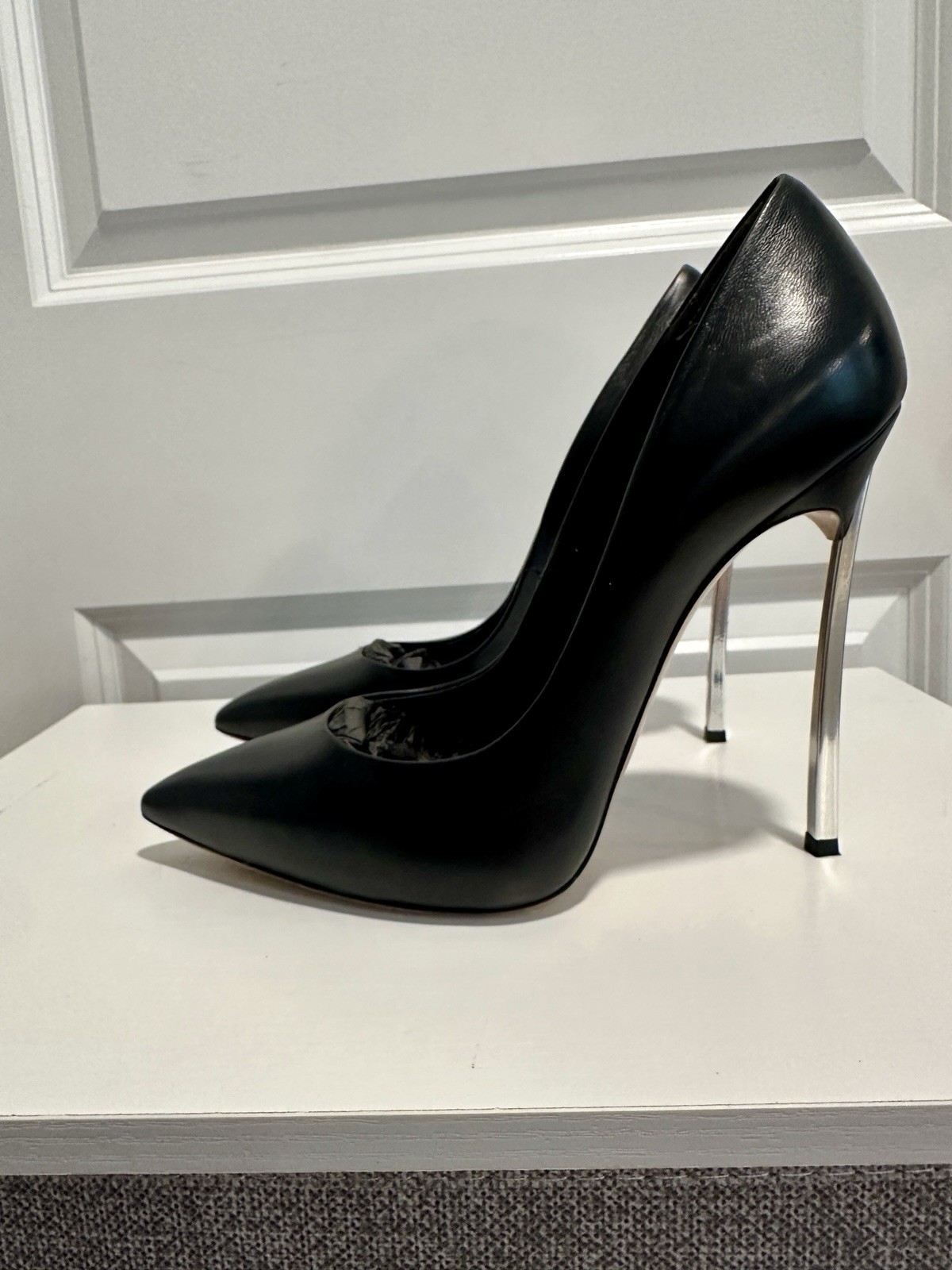 Casadei 115mm Blade Pumps Black Leather Pointed Stiletto Heel 37.5
