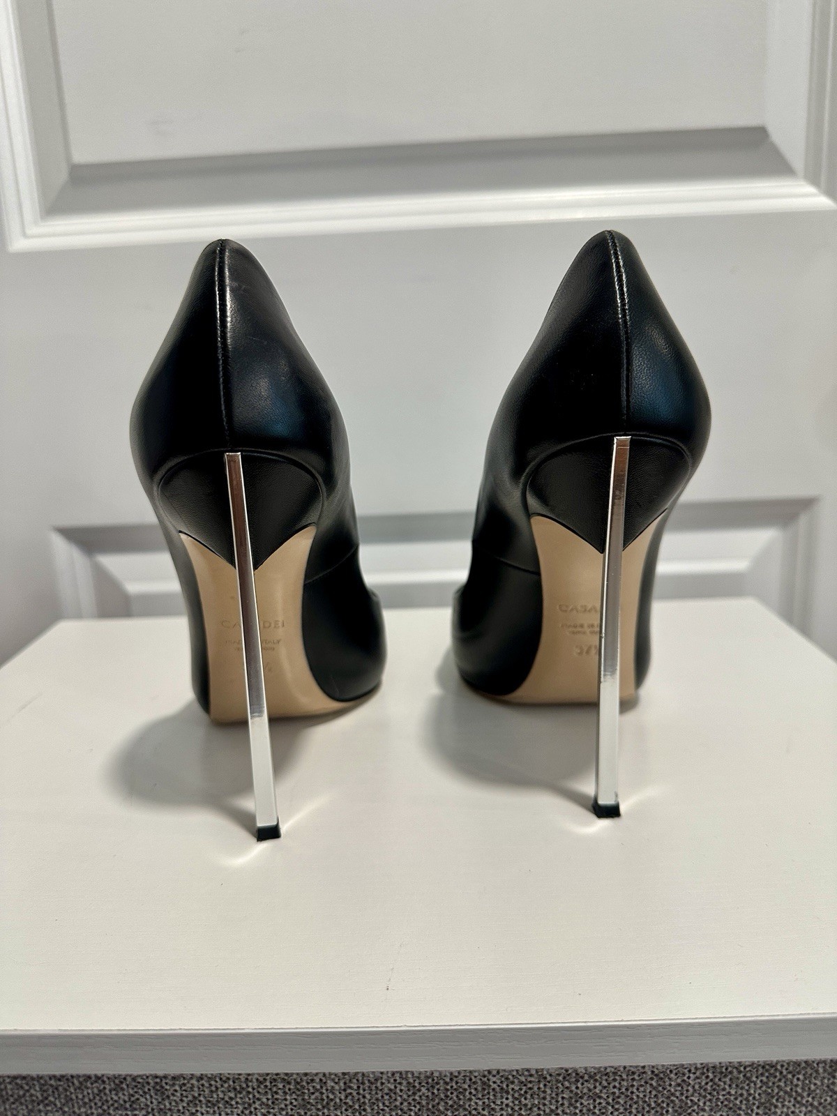 Casadei 115mm Blade Pumps Black Leather Pointed Stiletto Heel 37.5