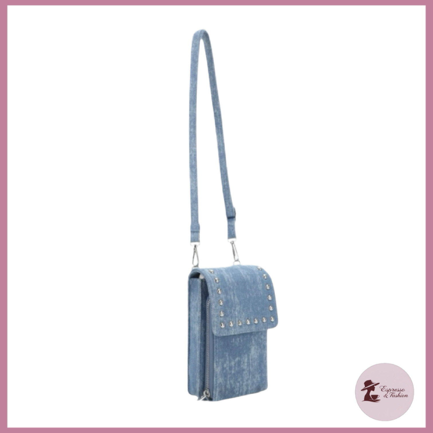 NWT Studded Blue Denim Cellphone Crossbody Wallet Bag