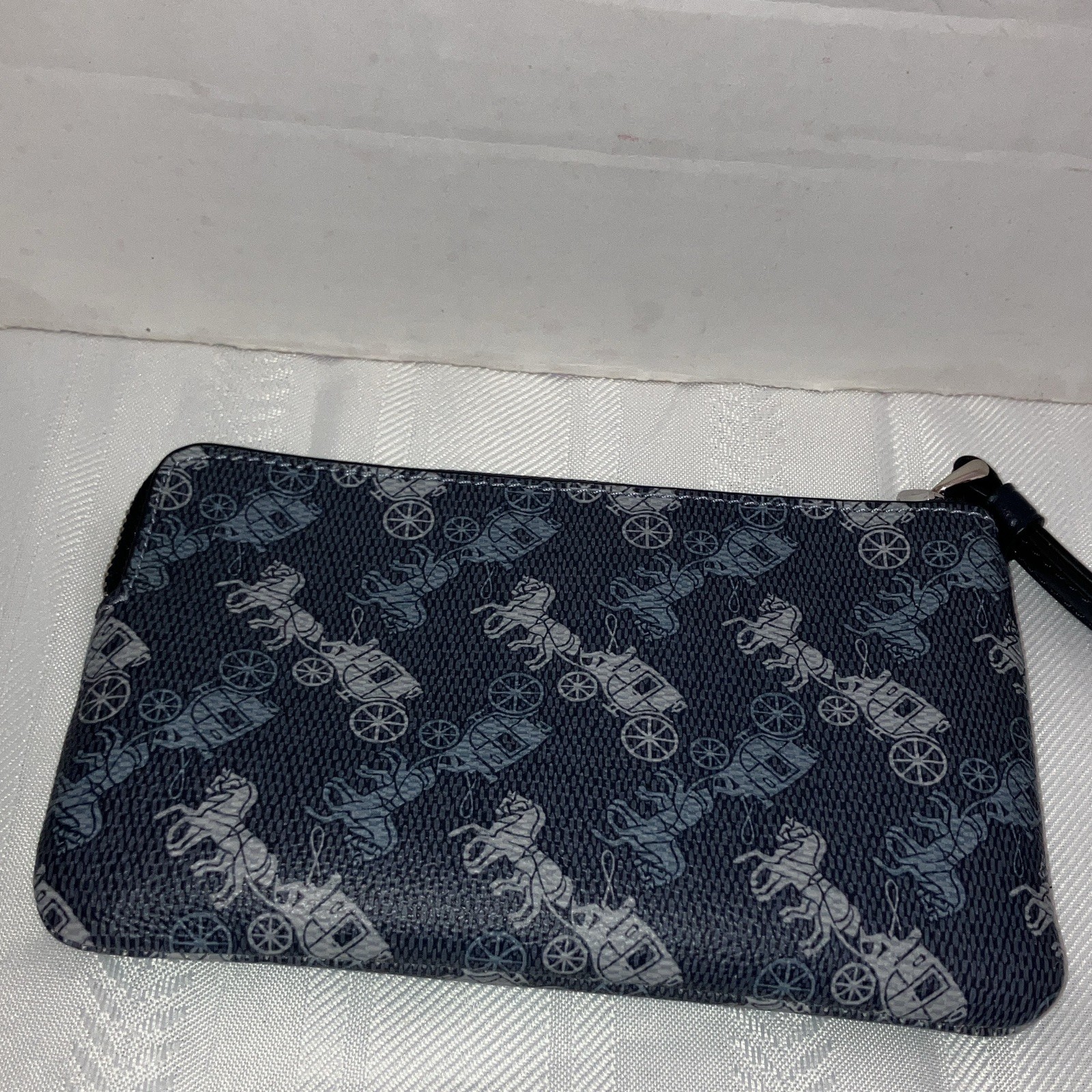 Coach Blue Logo Zip Wristlet Pouch Bag Small w/ Black Wrist Strap Silver HW