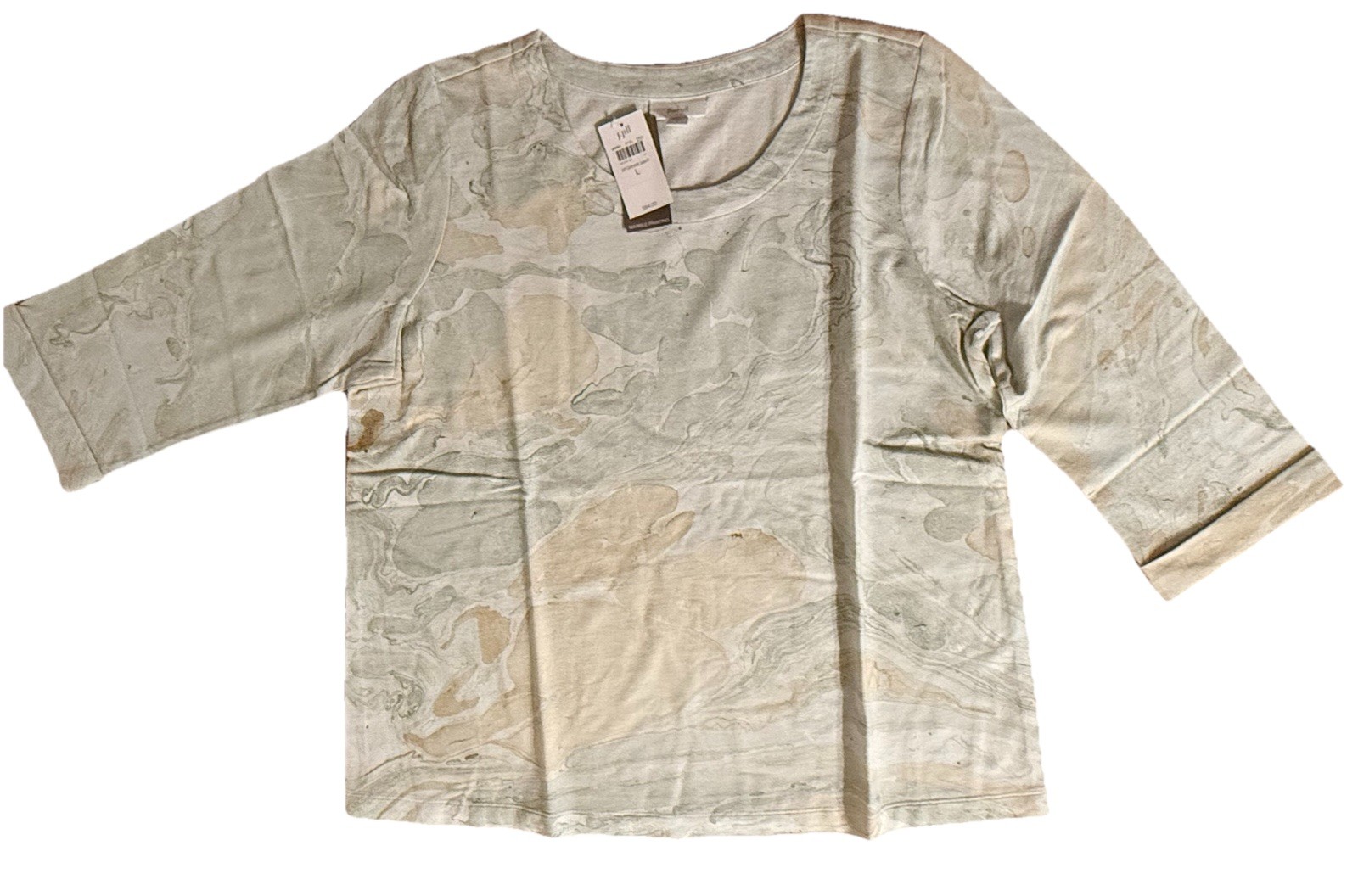 NWT J. Jill Pure Jill Marble Print Top 3/4 Sleeve Sage Green Multi L