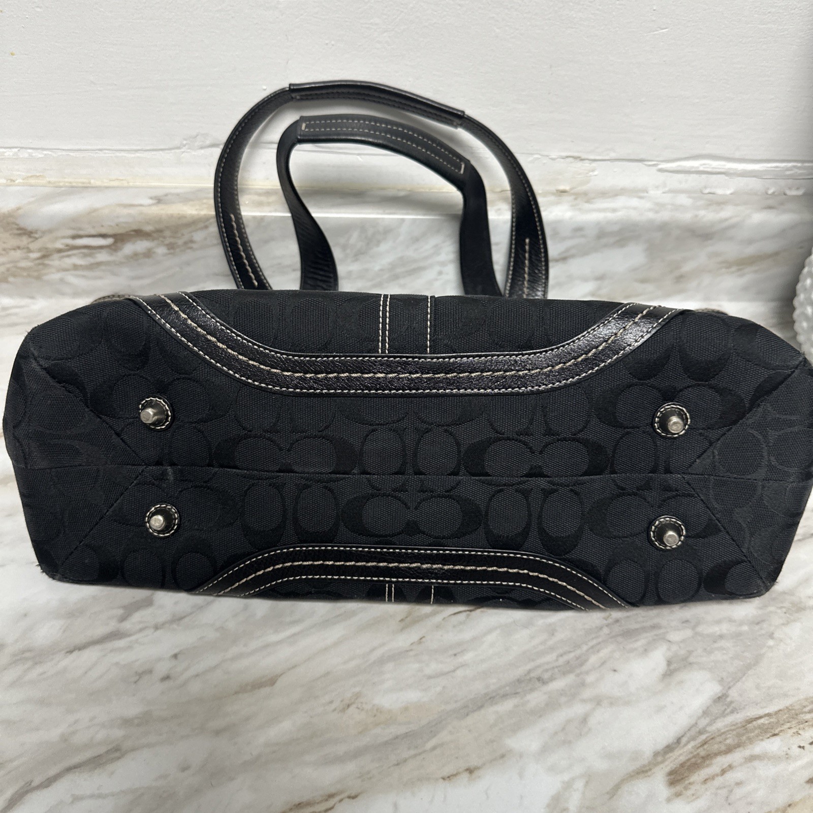 Coach Black Satchel Braided Buckle Accent Logo Zip Silver Hardware Inner Pockets