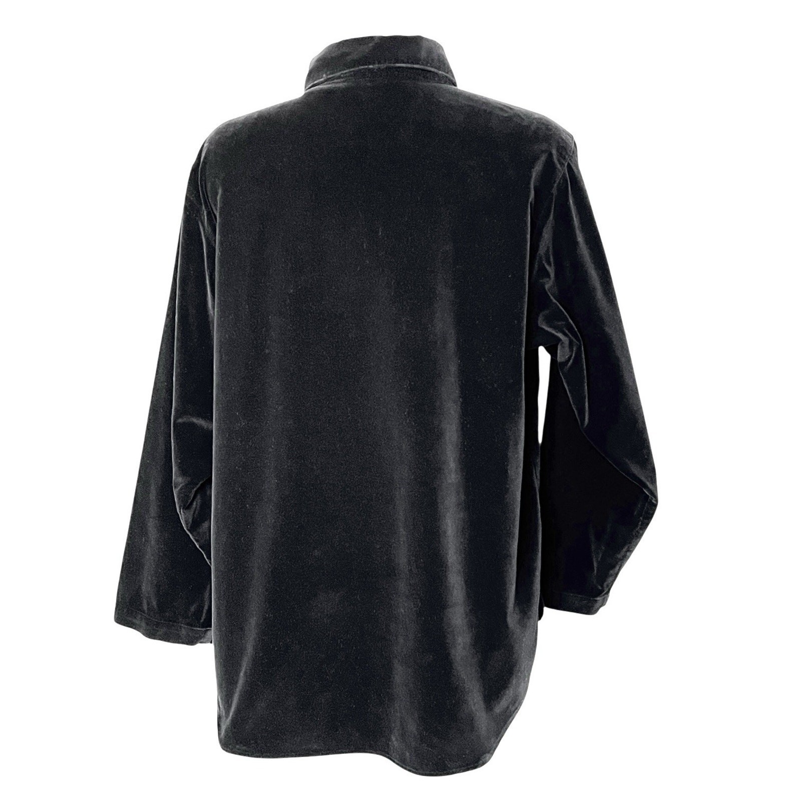 Erika And Company Shirt Womens Large Black Cotton Velour Button Up Soft Casual