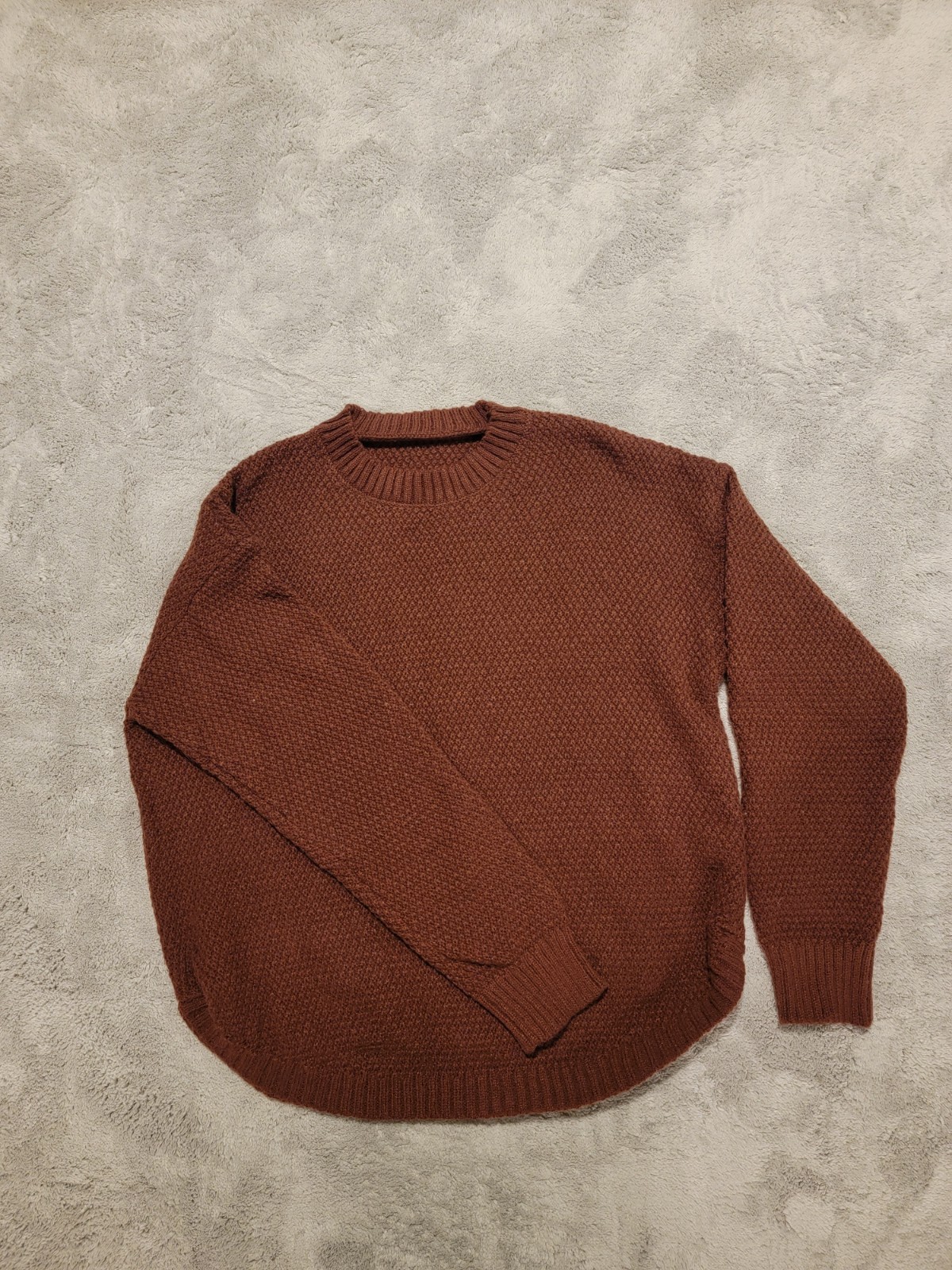 Brown Chunky-Knit Pullover Sweater Women Crew Neck Long Sleeve Relaxed