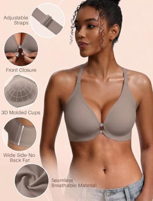 Front Closure Jelly Bras for Women No Underwire Seamless Bralettes Medium Grey