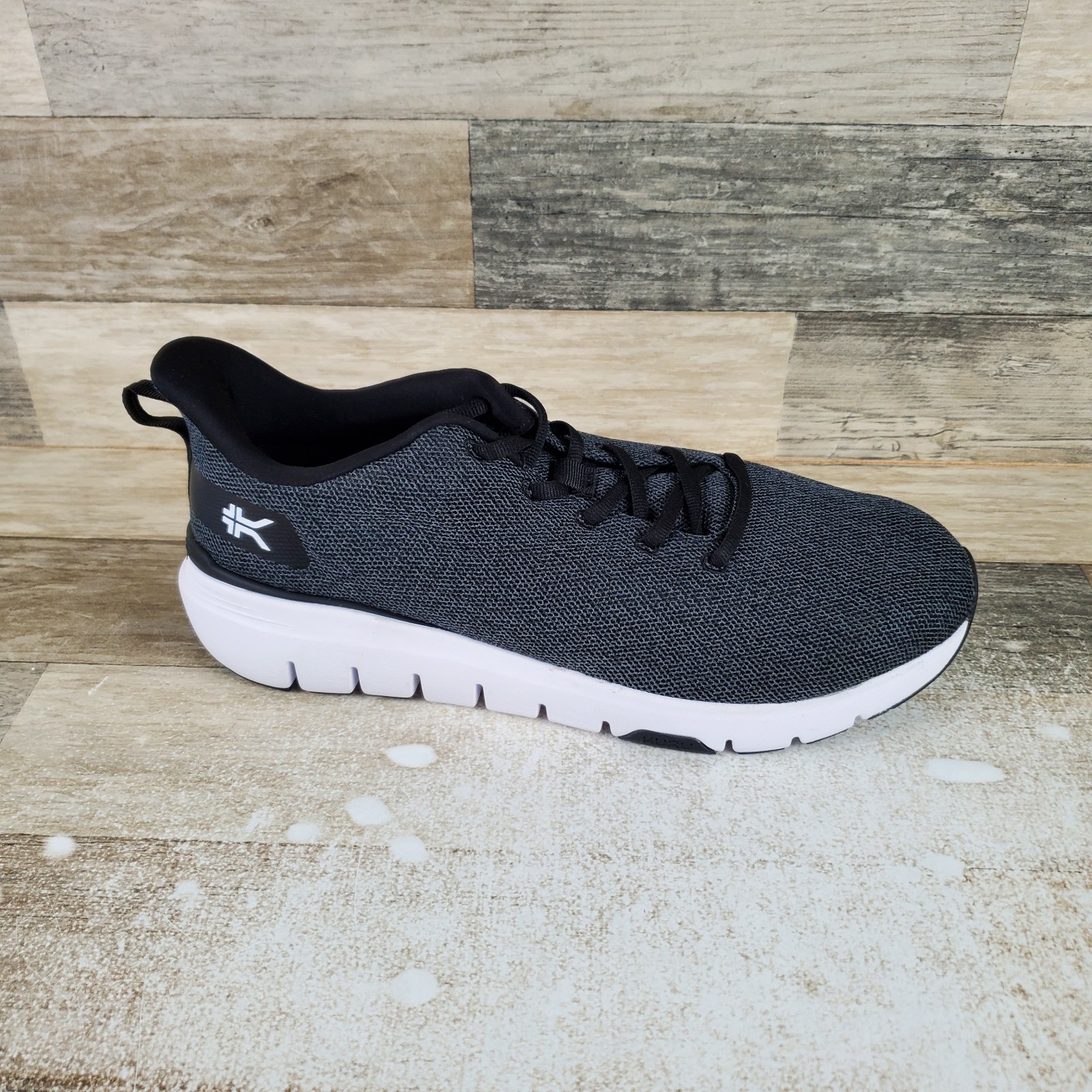 Kuru Flex Via Mens Shoe Sz 10.5 W Running Jet Black Bright White Lace Up Sneaker
