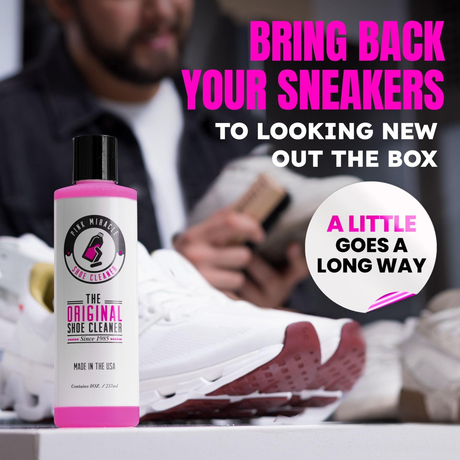 Ultimate Pink Shoe Cleaner Kit – Brush & Bottle for Fabric, Leather, Suede Sneak