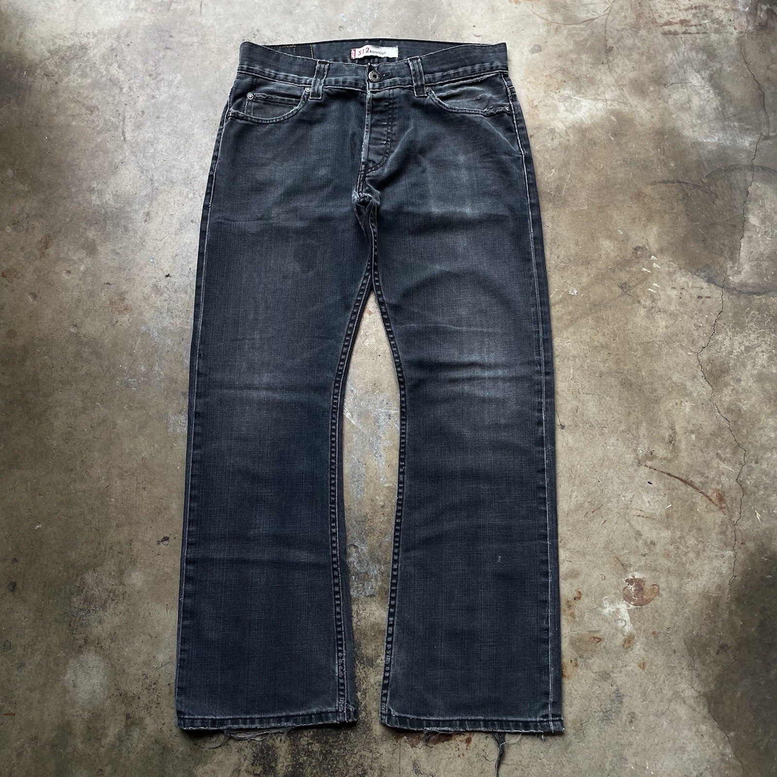 Vintage Levi’s 512 Bootcut Faded Distressed Black Denim Jeans Mens 33×30