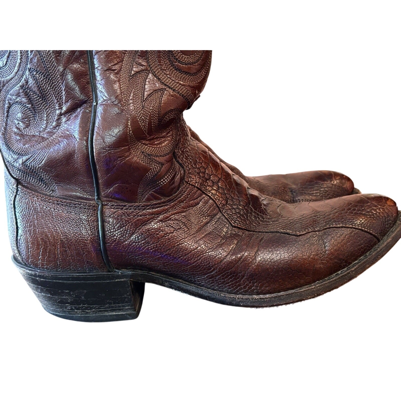 Dan Post Vintage Men’s Cowboy Boots Sz 8.5 EW Ostrich Leather Western Horses