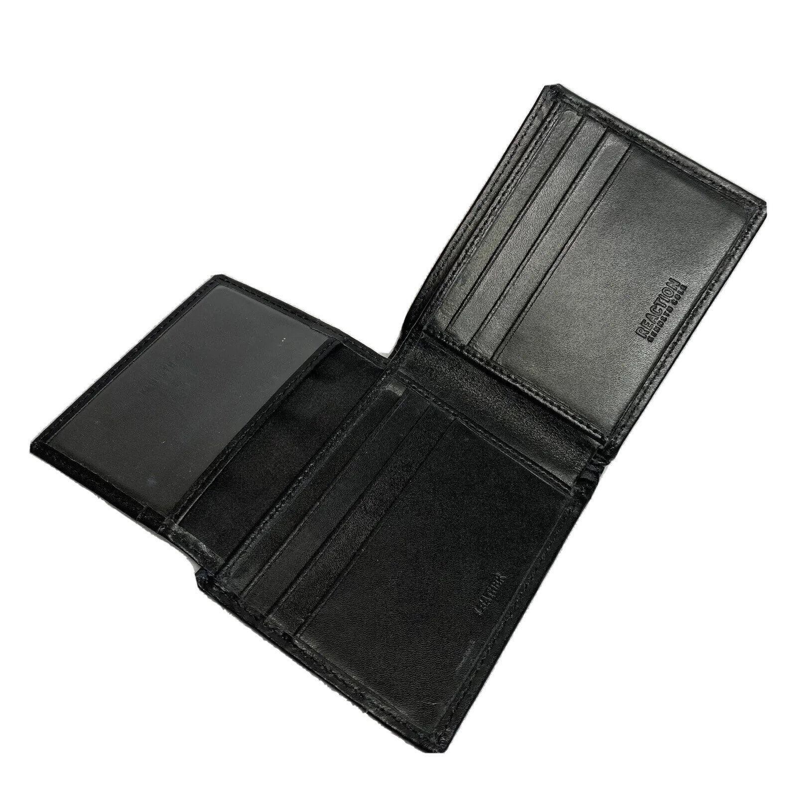 Kenneth Cole Reactions Black Leather Bi Fold Wallet ID Holder 8 Card Slots Men’s
