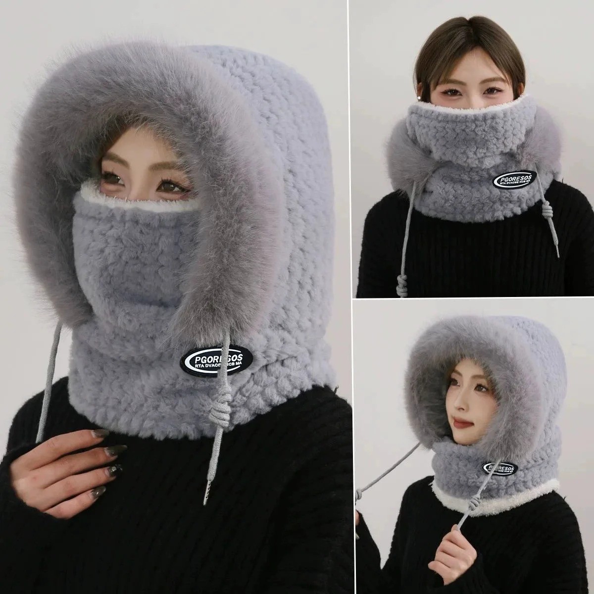 3 in 1 Womens Knit Beanie Hat Fleece Lined Winter Scarf Mask Set Snow Caps *****