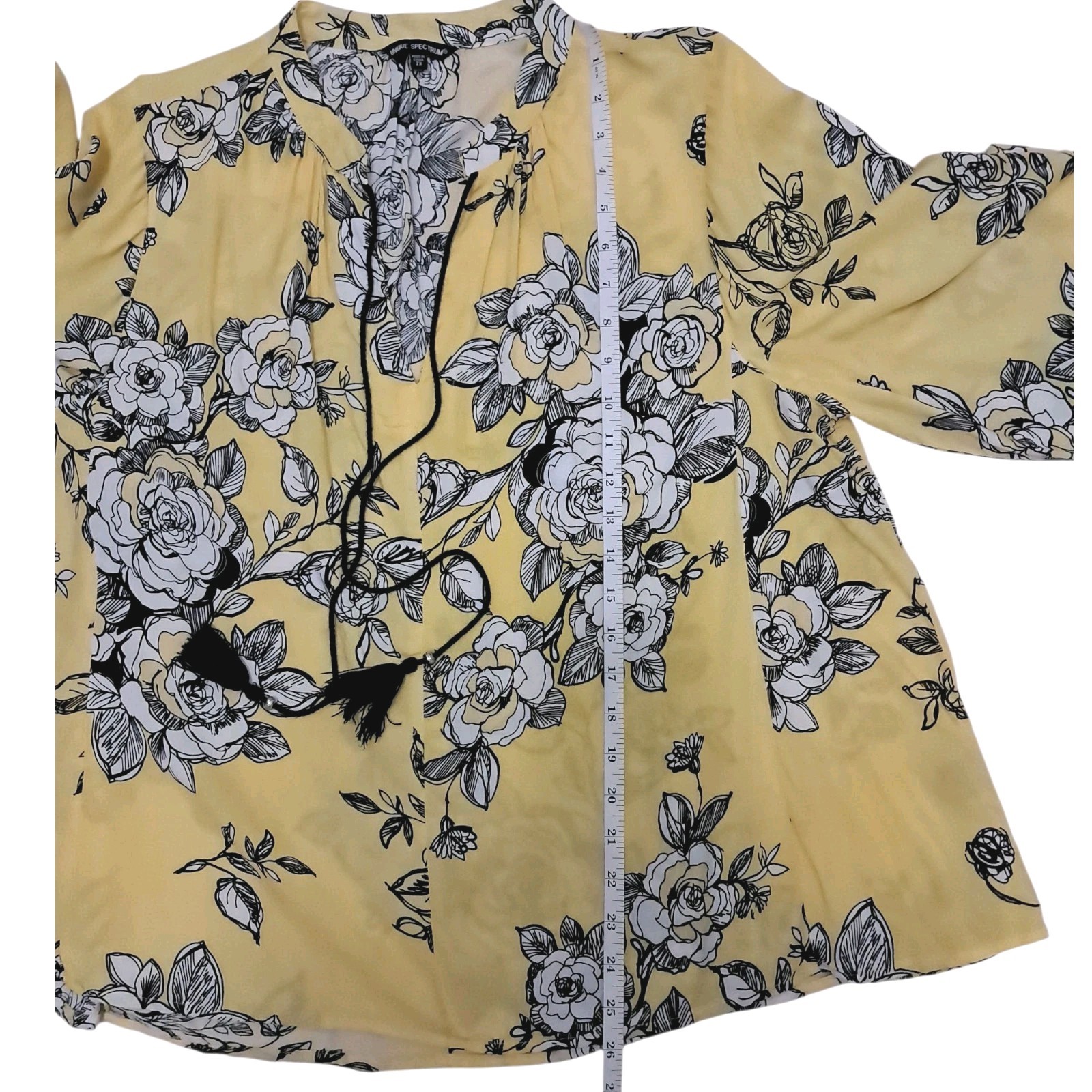 Unique Spectrum Women’s Blouse 2X Yellow Floral V-Neck 3/4 Wide Sleeves Rayon