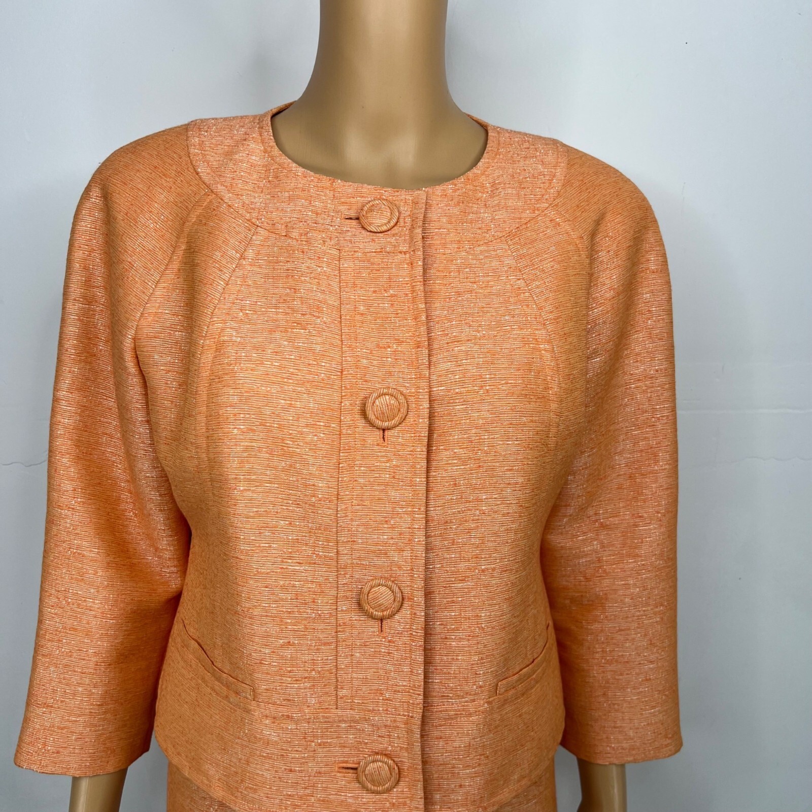 Suit Studio Polyester Rayon Skirt Suit 6P Orange Collarless Classic Lined 2PC