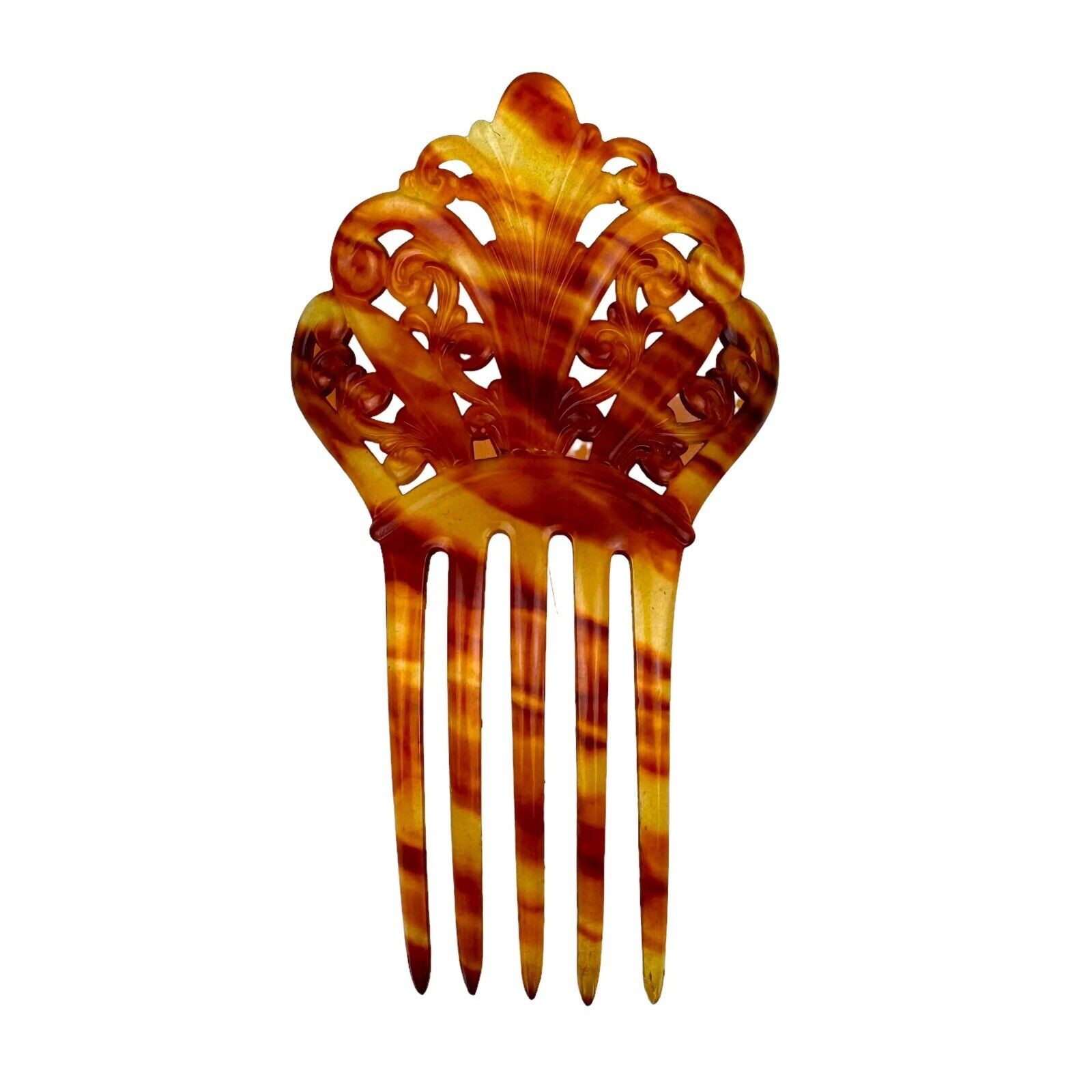 Celluloid Hair Comb Art Deco Tortoiseshell Amber 5 Tooth Vintage