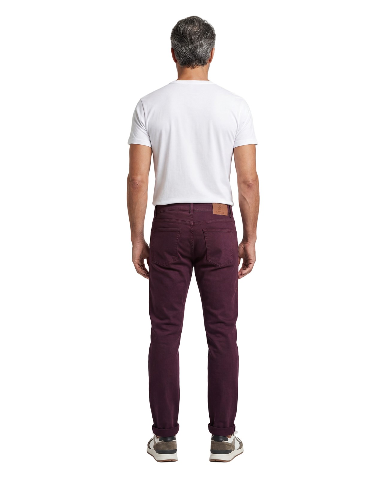 BRUNELLO CUCINELLI MEN’S BURGUNDY DENIM FIVE-POCKET TROUSERS MSRP $865