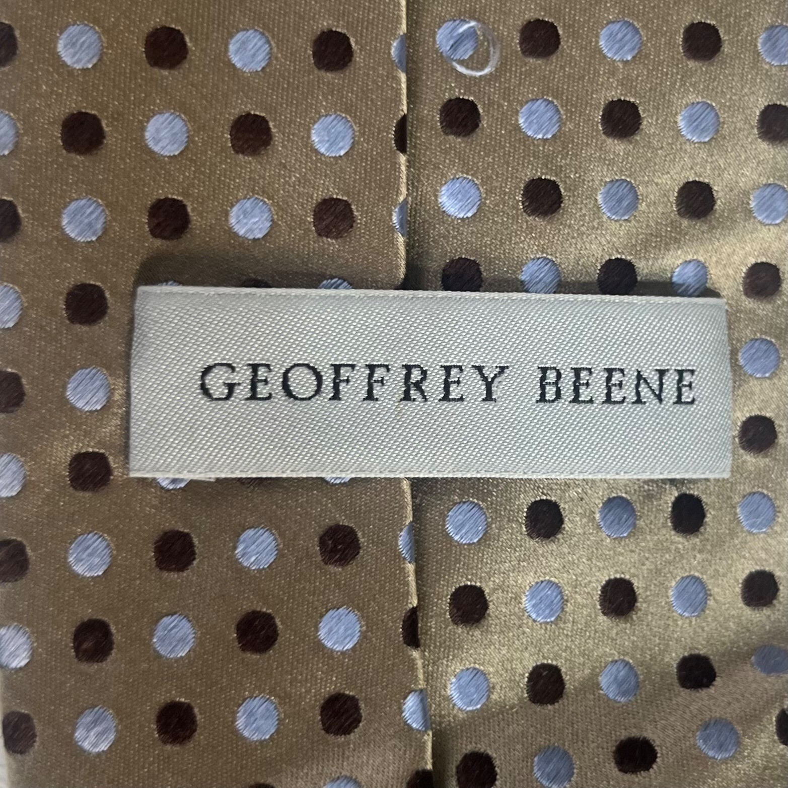 Geoffrey Beene Polka Dot Tie Tan Brown Blue