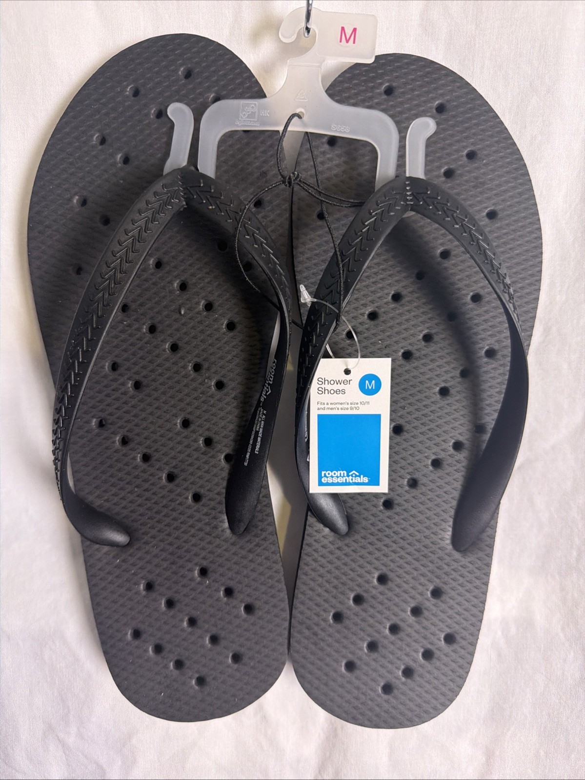 Room Essentials Black Unisex Shower Shoes Sz M Womans 10 Mens 9/10 Dorm Pool New