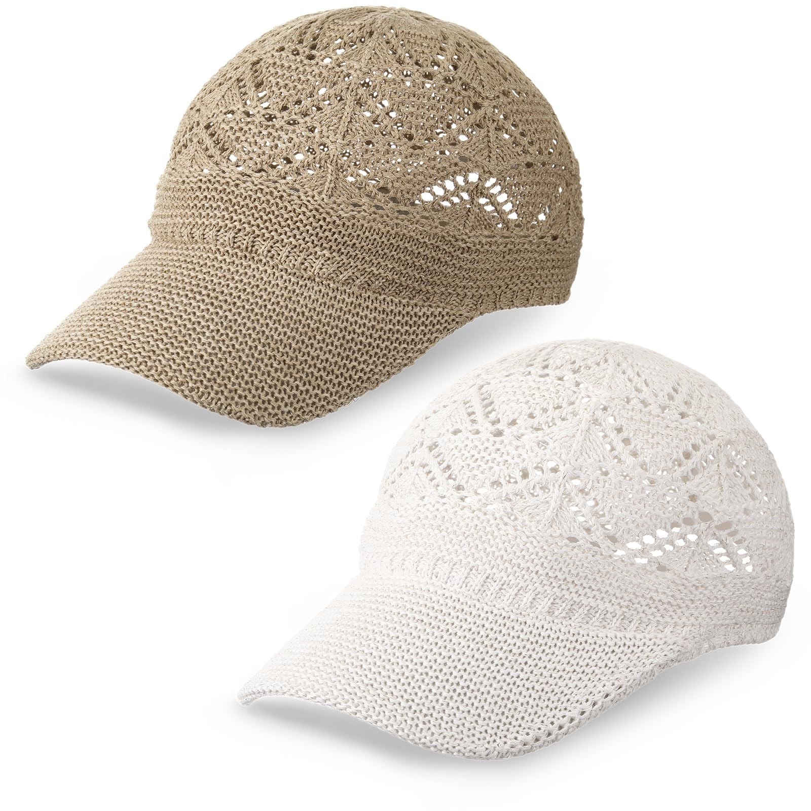 Hercicy 2 Pcs Baseball Cap for Women Knit Mesh One Size, Beige, Dark Khaki