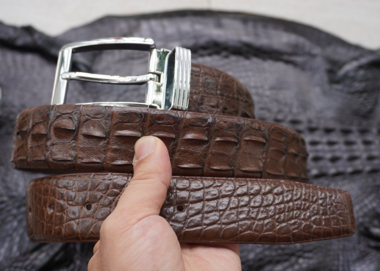 Brown Genuine CROCODILE Hornback LEATHER Skin Men’s Belt W 1.3 inch #M20