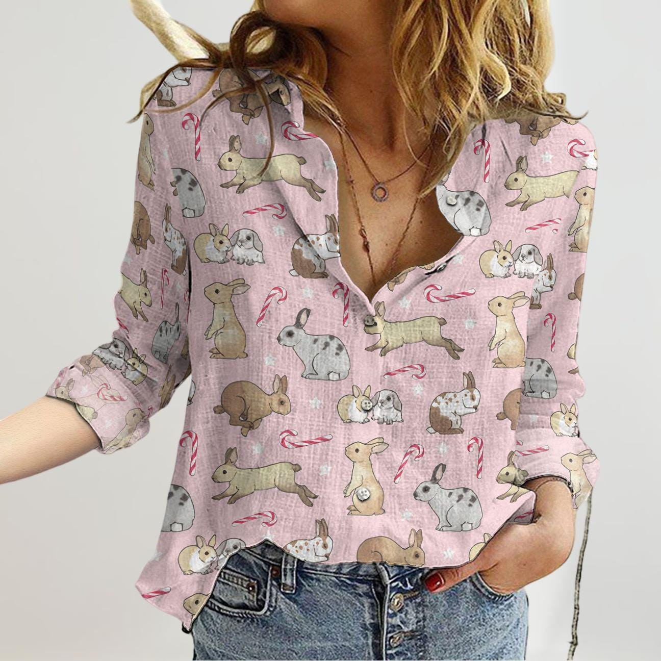 Retro Rabbit Blouse Shirt Cute Rabbit Blouse Women Shirt