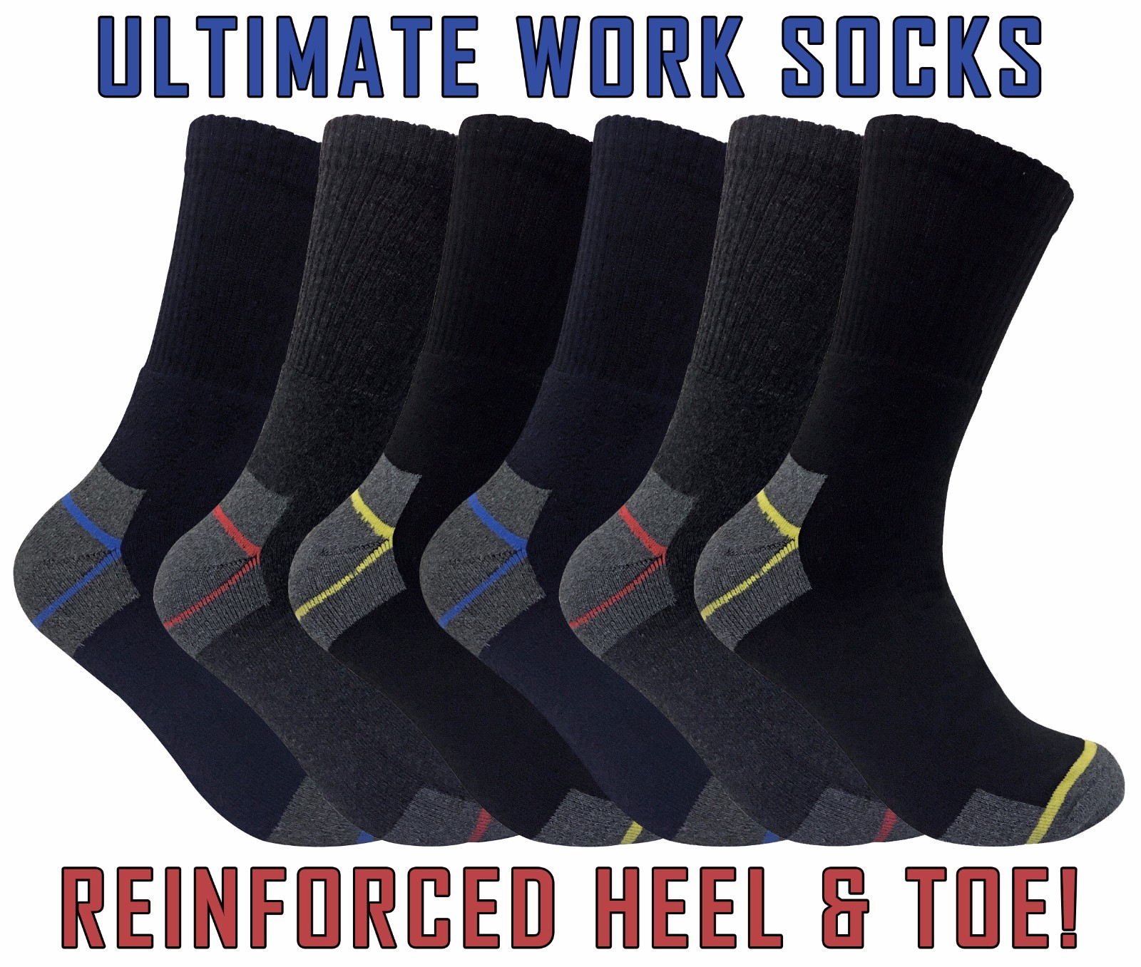 Mens Ultimate Heavy Duty Cushioned Cotton Steel Toe Boot Crew Work Socks Lot