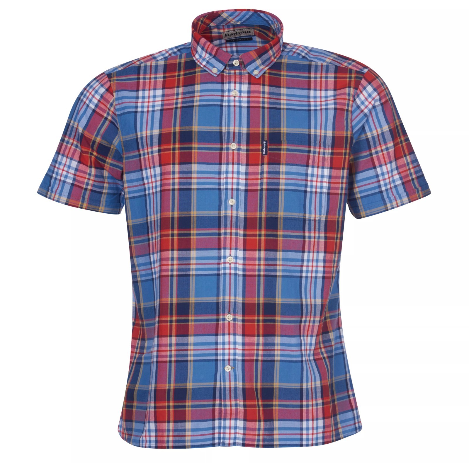 Barbour Madras 9 Short Sleeved Tailored Shirt in Medium Blue – Size: M