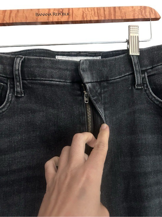 Frank & Eileen Derry Slim Straight Jeans Washed Black Raw Hem Sz 32