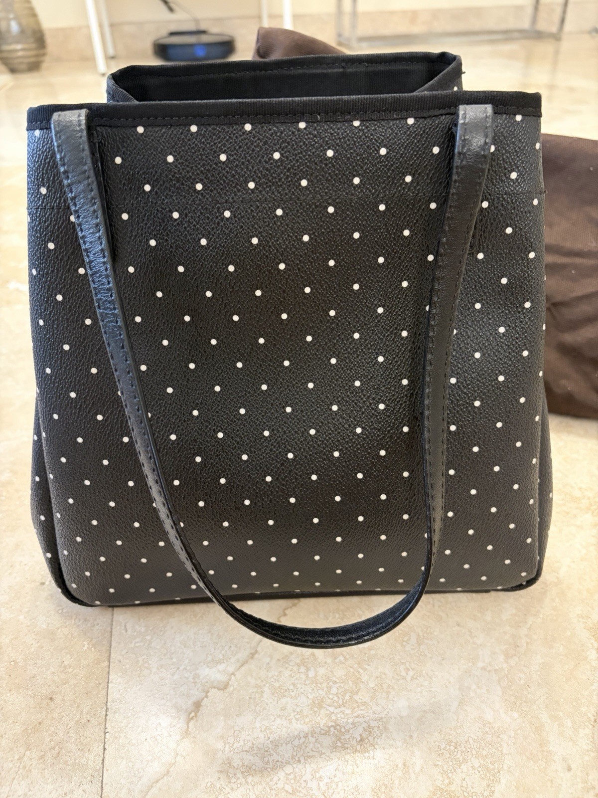 Kate Spade New York Black White Polka Dot Small Tote Logo Gold Hardware
