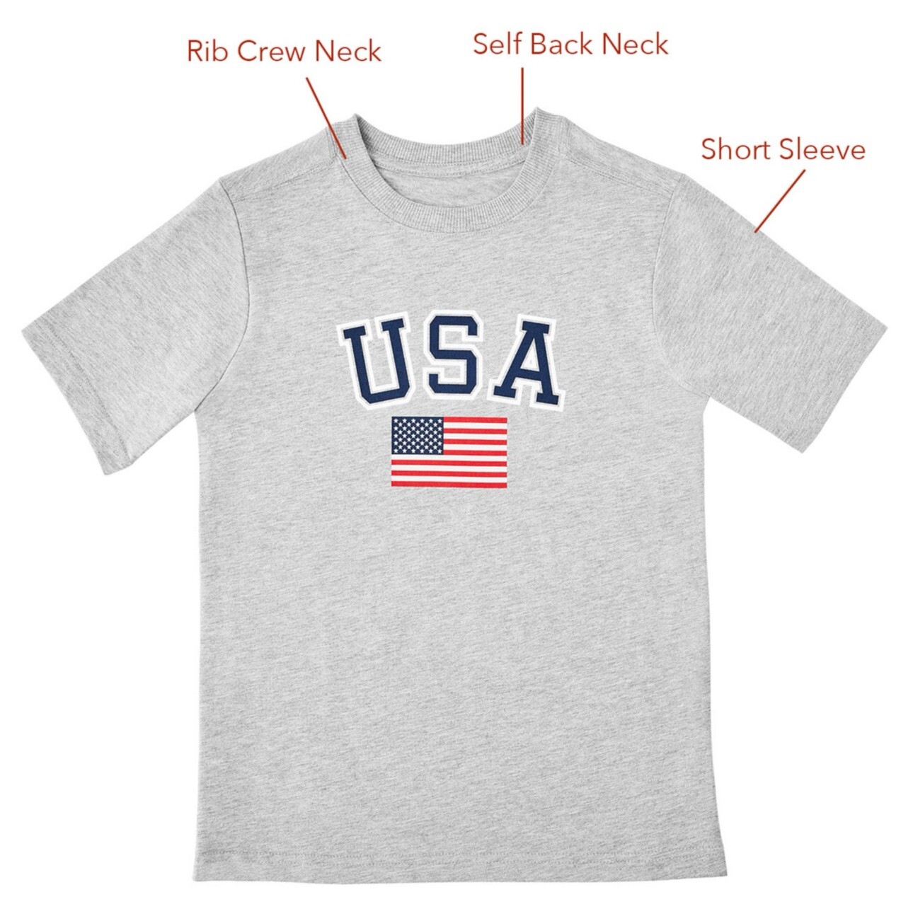 Members Mark Kids Unisex Relaxed Fit Crew Neck Short Sleeve Americana Tee S 6/7