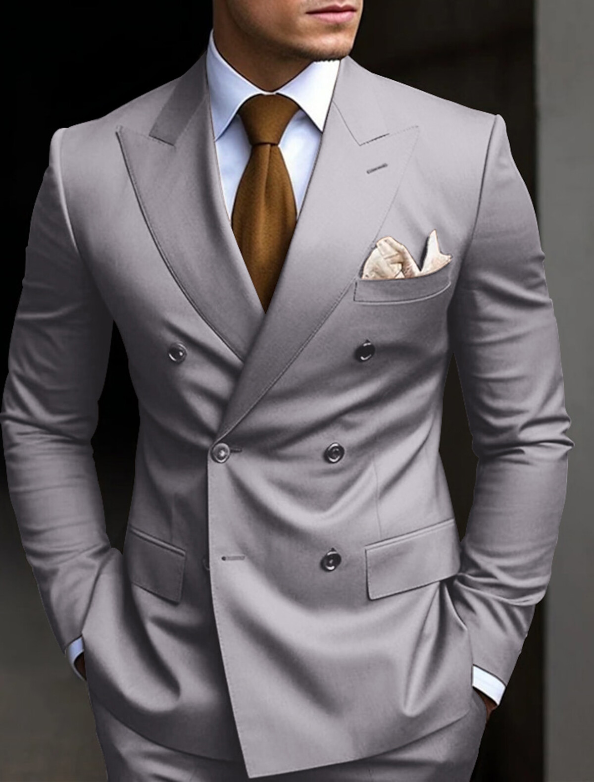 Men Suits Double Breasted Slim Fit Peak Lapel Tuxedo Formal Prom Groom Custom
