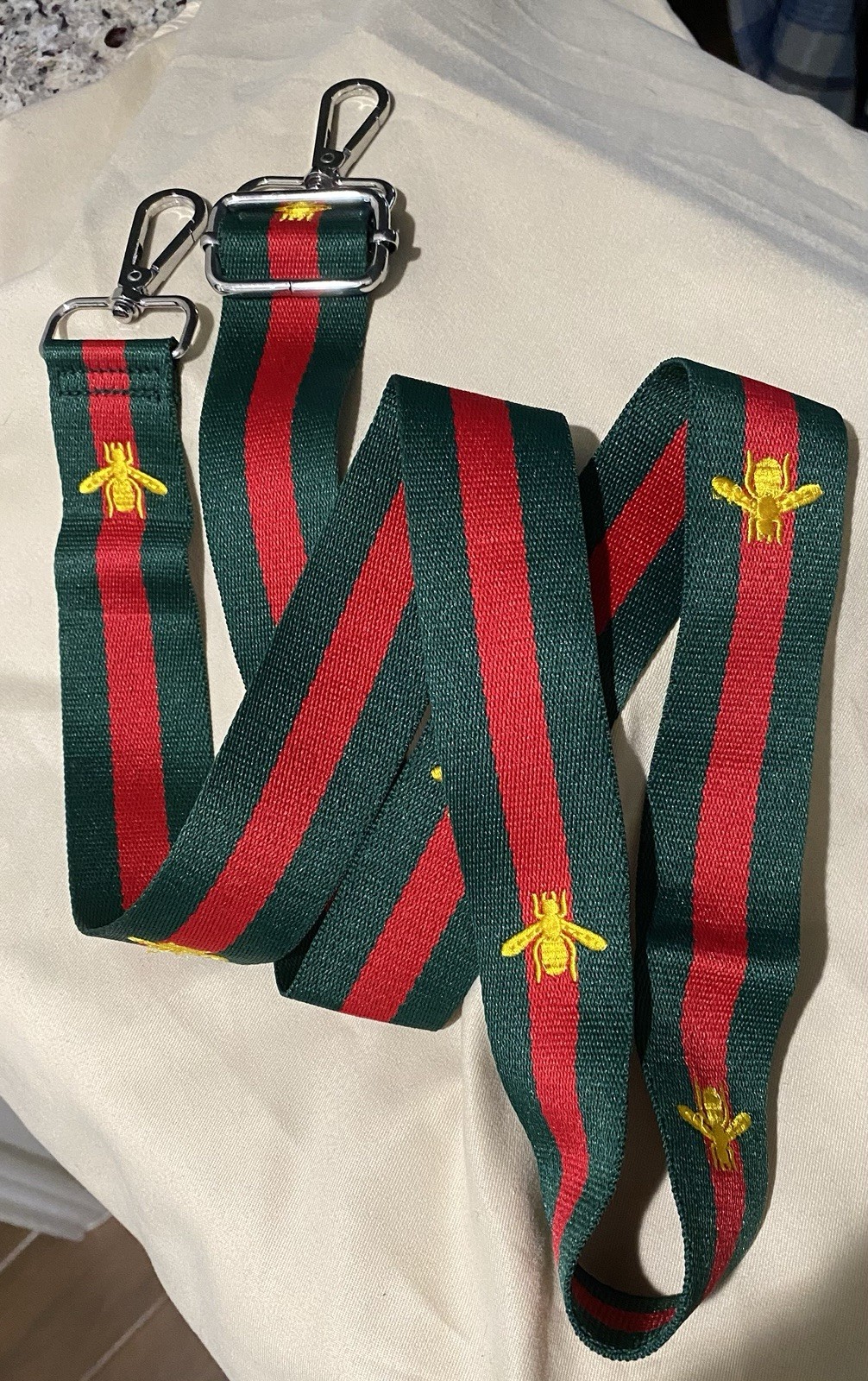 Green And Red Striped Replacement Strap With Gold Bee Accents
