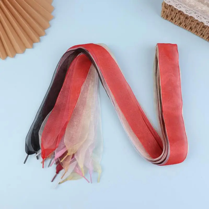 1 Pair 4cm Wide Organza Shoe Strings 160cm Woman Bow Shoelaces Flat Silk Satin R