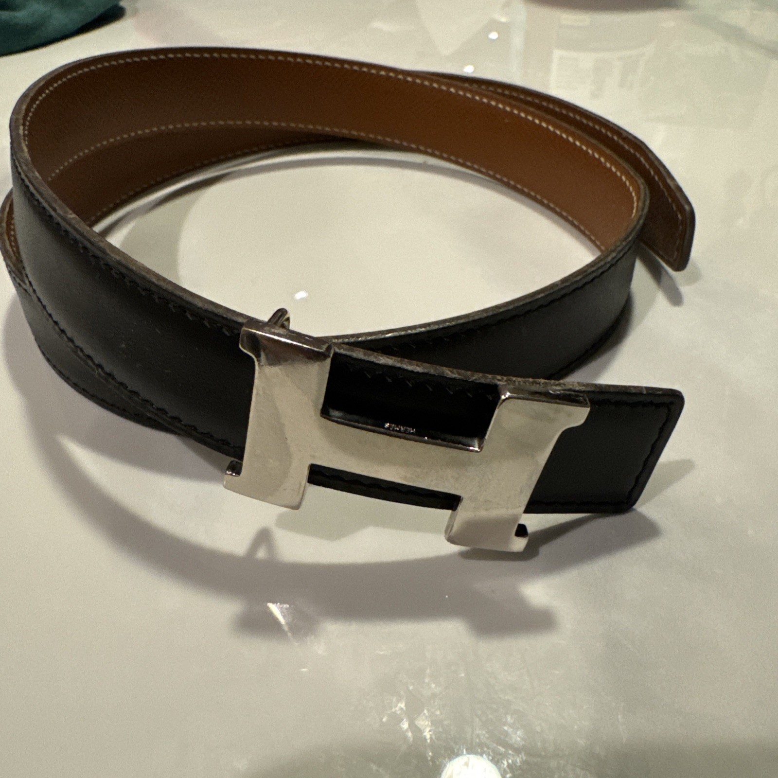 HERMES Constance H Veau Barenia Leather 75cm Woman Belt Black