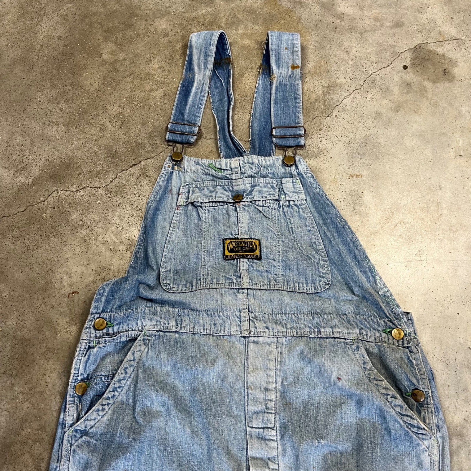 Washington Dee Cee Overalls 40×30 Blue Vintage Distressed Painter Workwear 50s