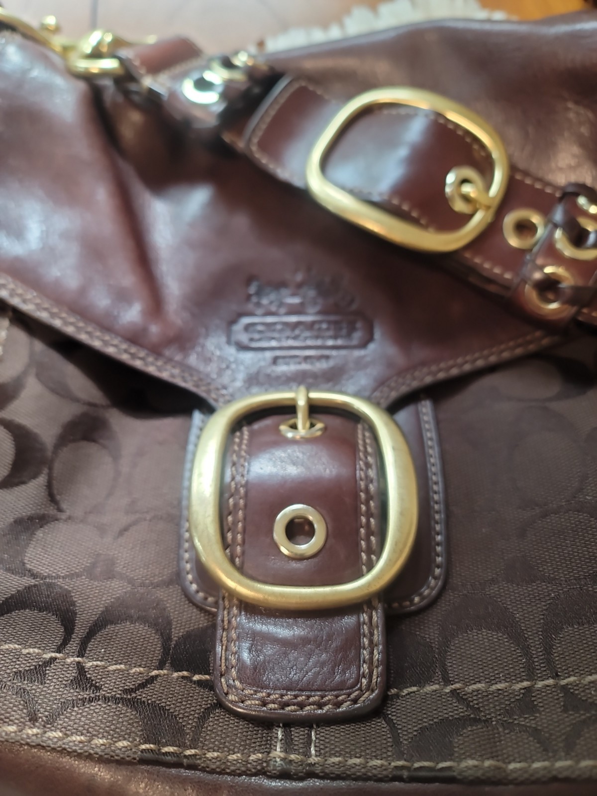 Coach BLEEKER Signature Brown Canvas & Leather Flap Shoulder Bag 11434