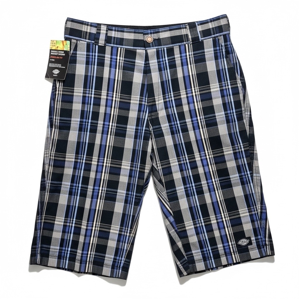 dickies mens black & blue plaid size 30 cell phone pocket reg. fit work shorts
