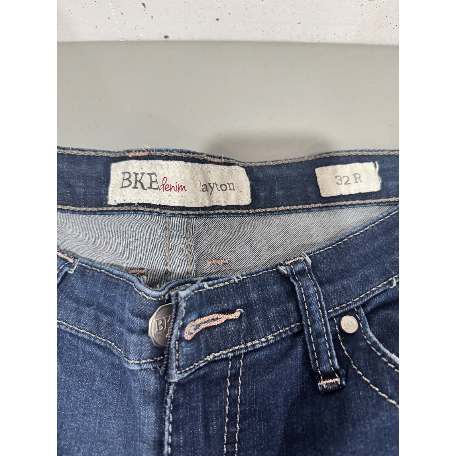 BKE Denim Layton Mens Dark Wash Straight Leg Jeans 32R Blue Denim Pants