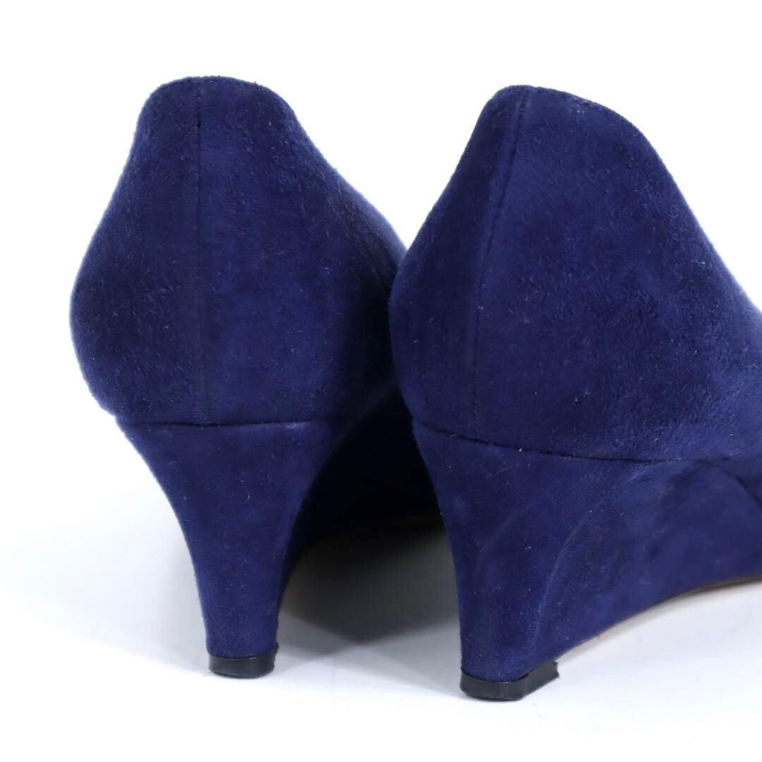 Sergio Rossi Suede Open Toe Wedge Pumps Blue Size 37 F/S
