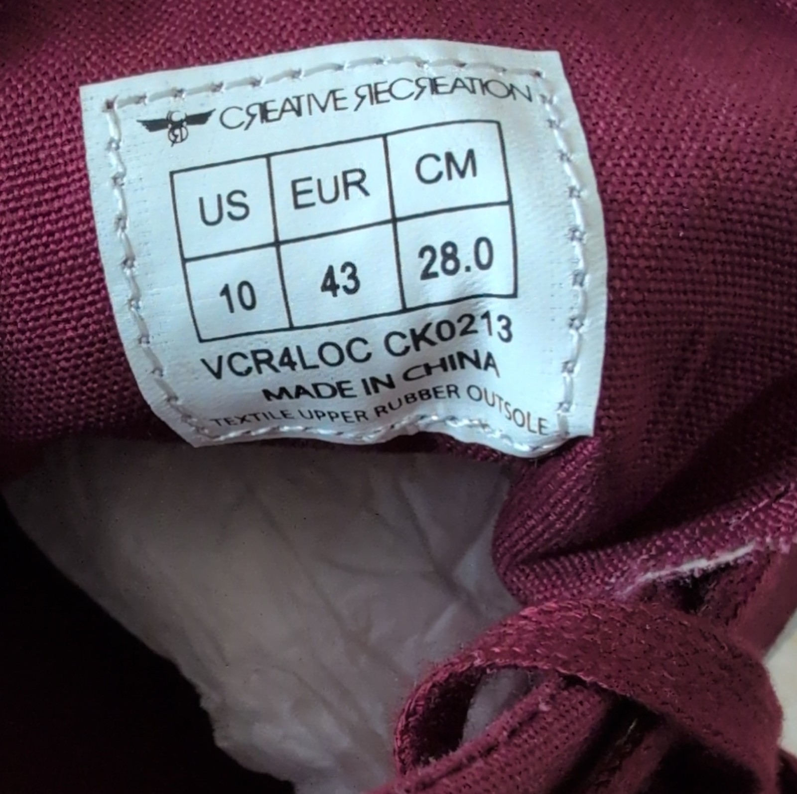 Creative Recreation Cesario Lo XVI Maroon Canvas New in Box Pristine Condition