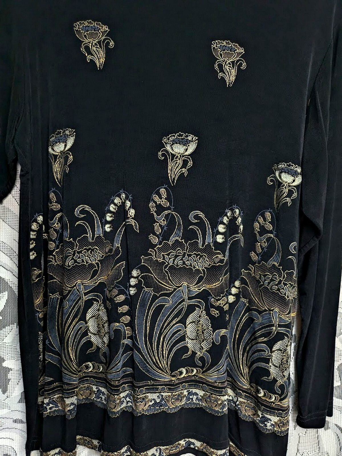 XL IMPRESSIONS Soft Slinky Stretch Knit Long Sleeve Floral Shimmer Top Vintage