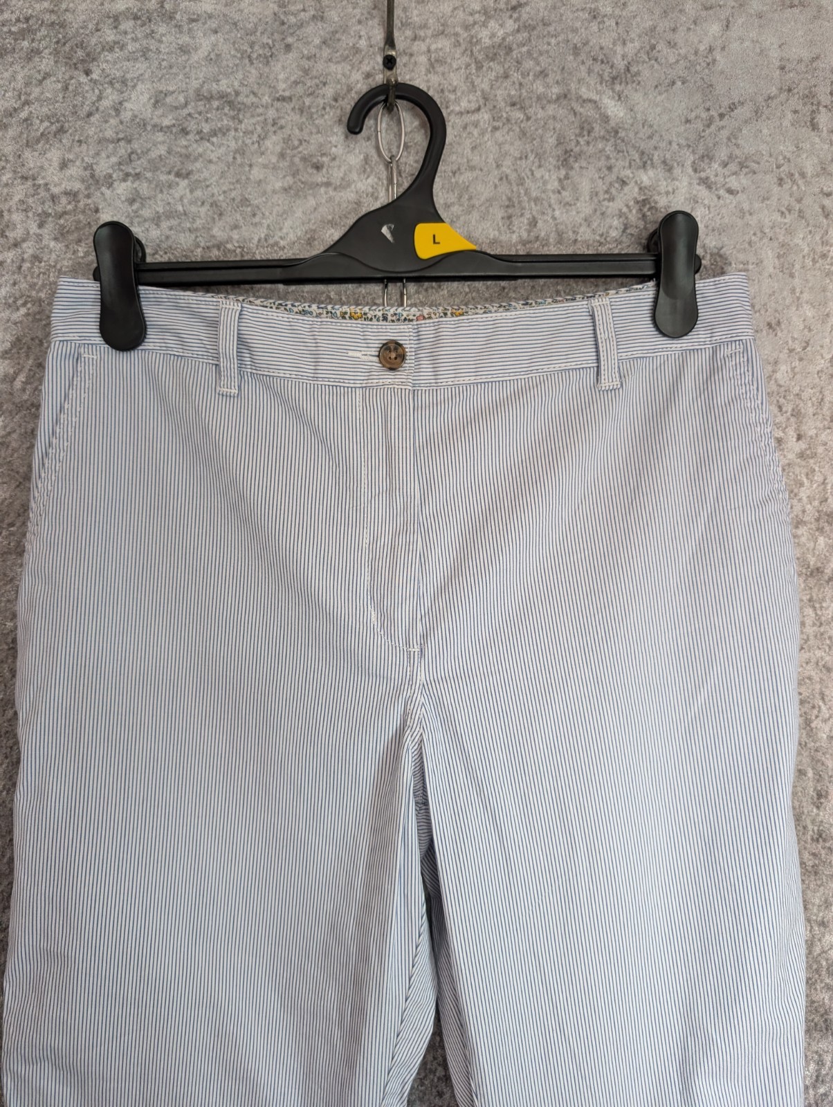 Marks & Spencer Blue & White Striped Tapered Cotton Summer Chino Trousers UK 12