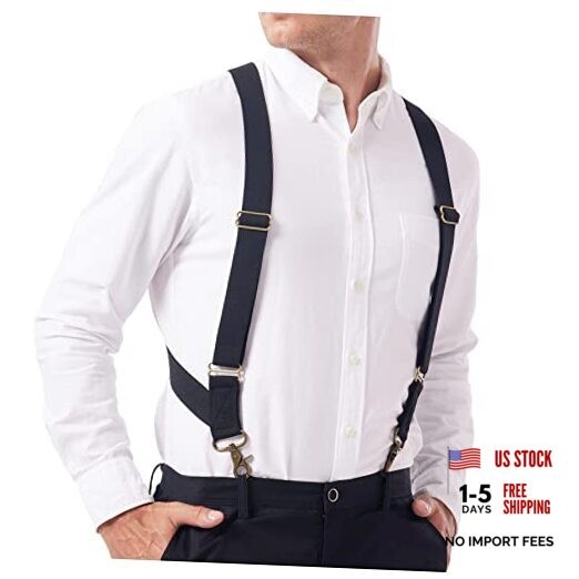 Suspenders for Men Heavy Duty for Big and Tall Large, 2 Hooks 1.5 Inches Black