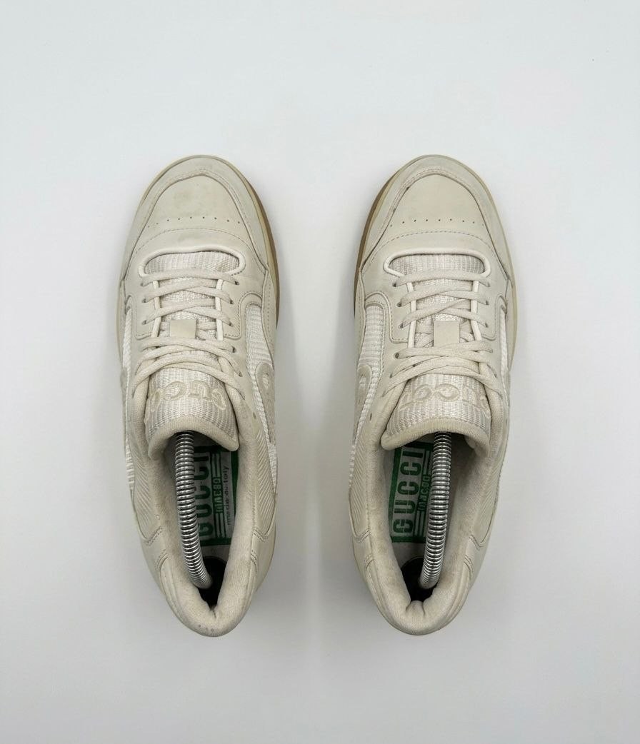 Gucci MAC80 Low Top Leather Skateboard Sneakers Off White Gum Size G 7
