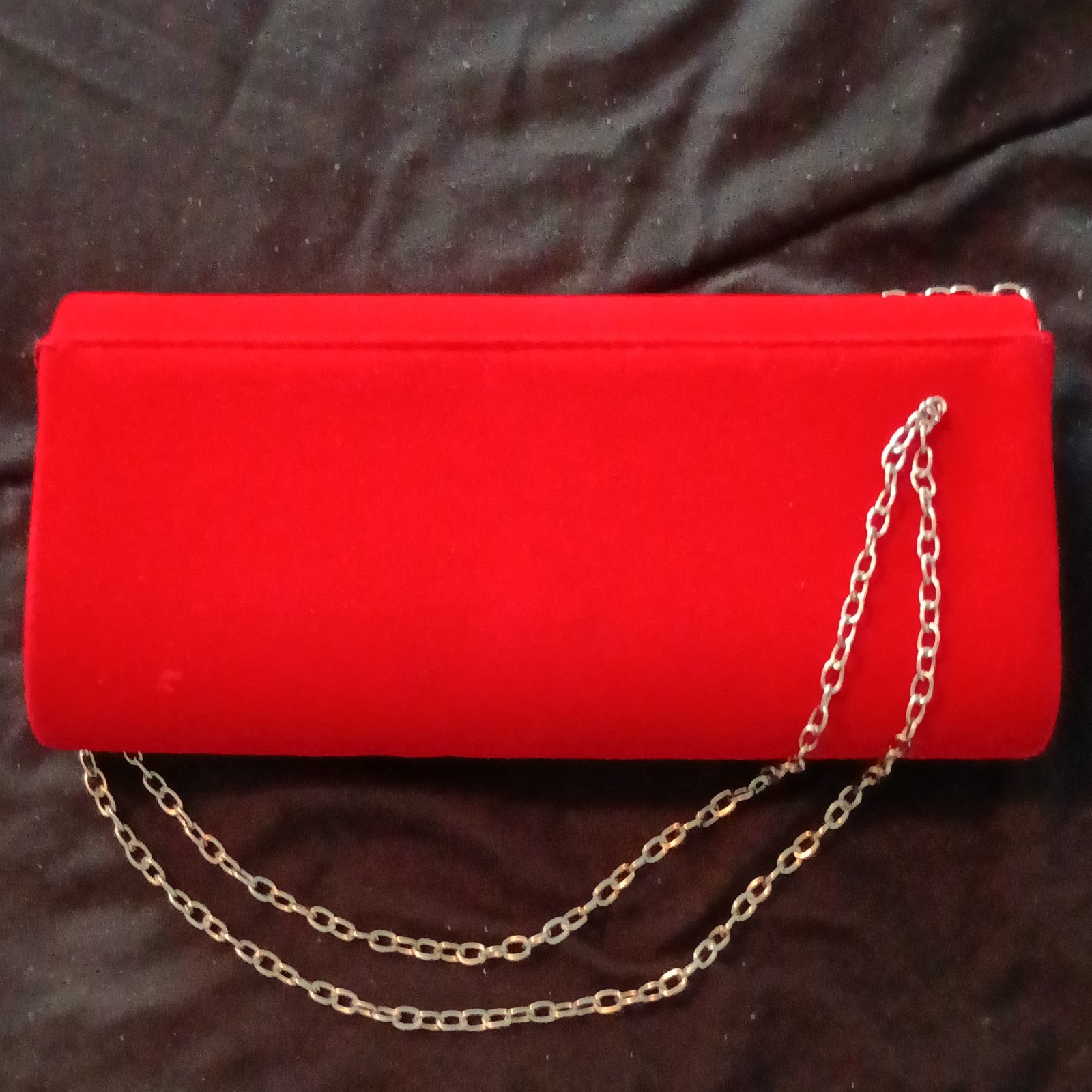 Red Envelope Clutch Purse Magnetic Closure Detachable Silver Chain Strap Lined
