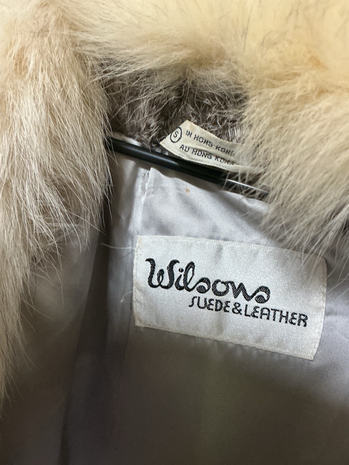 Wilsons Suede & Leather Gray Rabbit Fur Jacket Fox Fur Collar Lined S