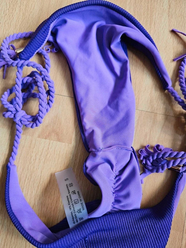 Shein Ribbed Fabric Handwoven Tassel Halter Neck Purple Bikini Set