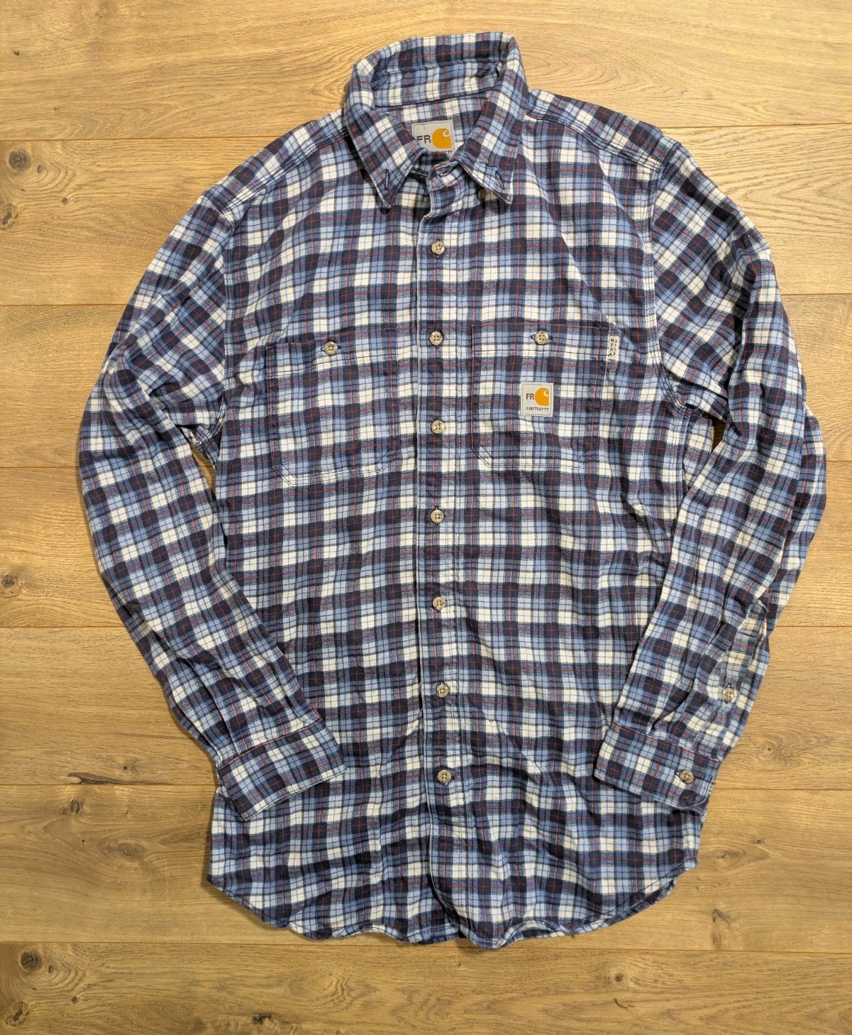 Carhartt FR Shirt Men’s Small Blue Plaid Long Sleeve Button Up Flame Resistant