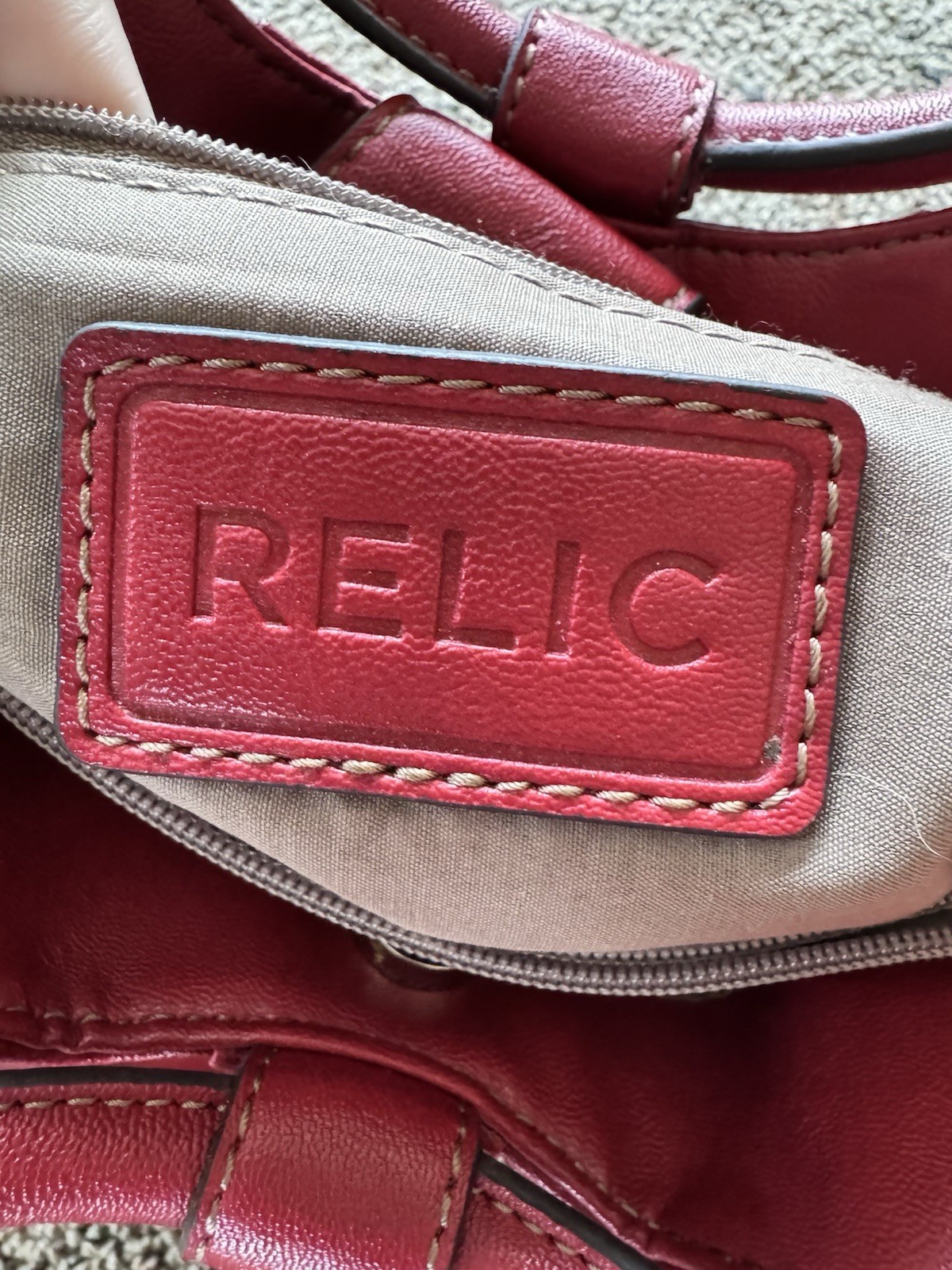 Relic Red Satchel Top Handle Bag Zip & Snap, Lined Pockets, Buckle, Silver